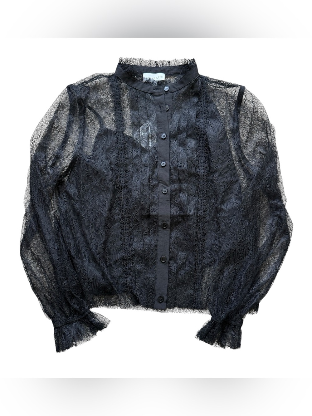 Lucy Paris Lizette Black Sheer Lace Blouse Victorian Romantic Gothic XS Feminine